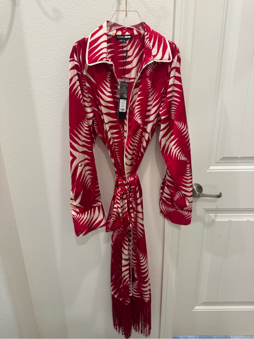Fashion Nova Fringe Finesse Satin Midi Dress – Red/White – Size S – NWT